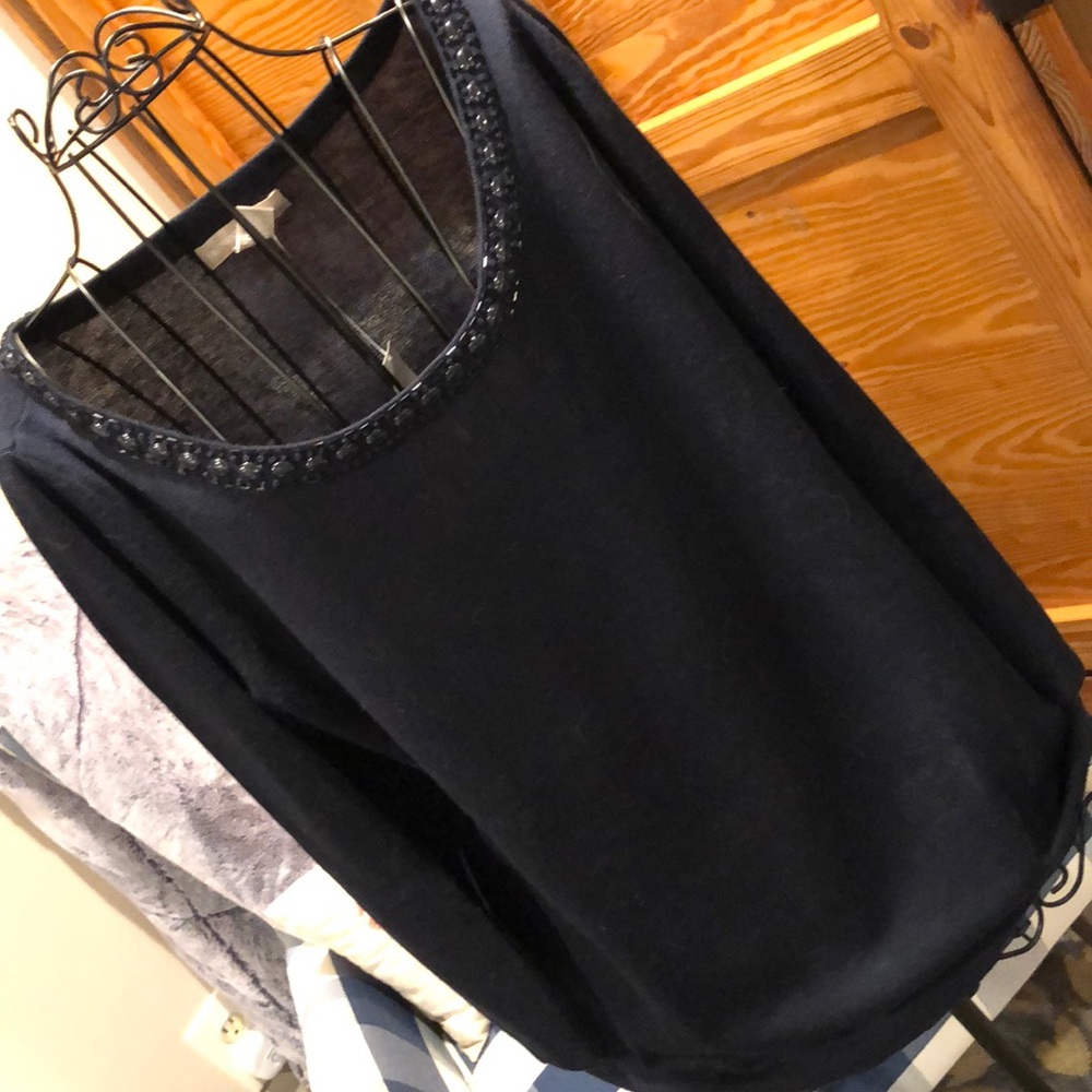 Navy Banana Republic Bejeweled Neck Sweater